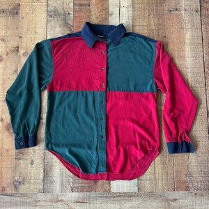 Maurices Vintage Women's Size Medium Colorblock Silk Button-Up Shirt Red Green